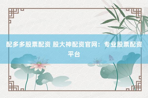 配多多股票配资 股大神配资官网：专业股票配资平台